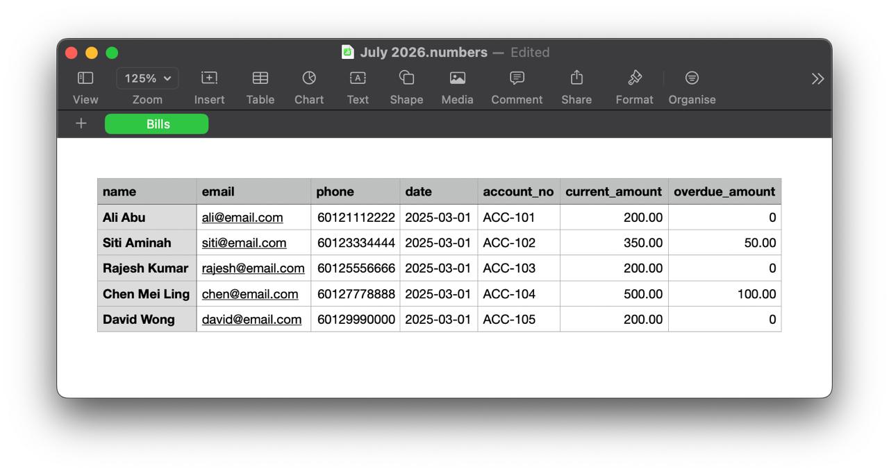 Upload spreadsheet